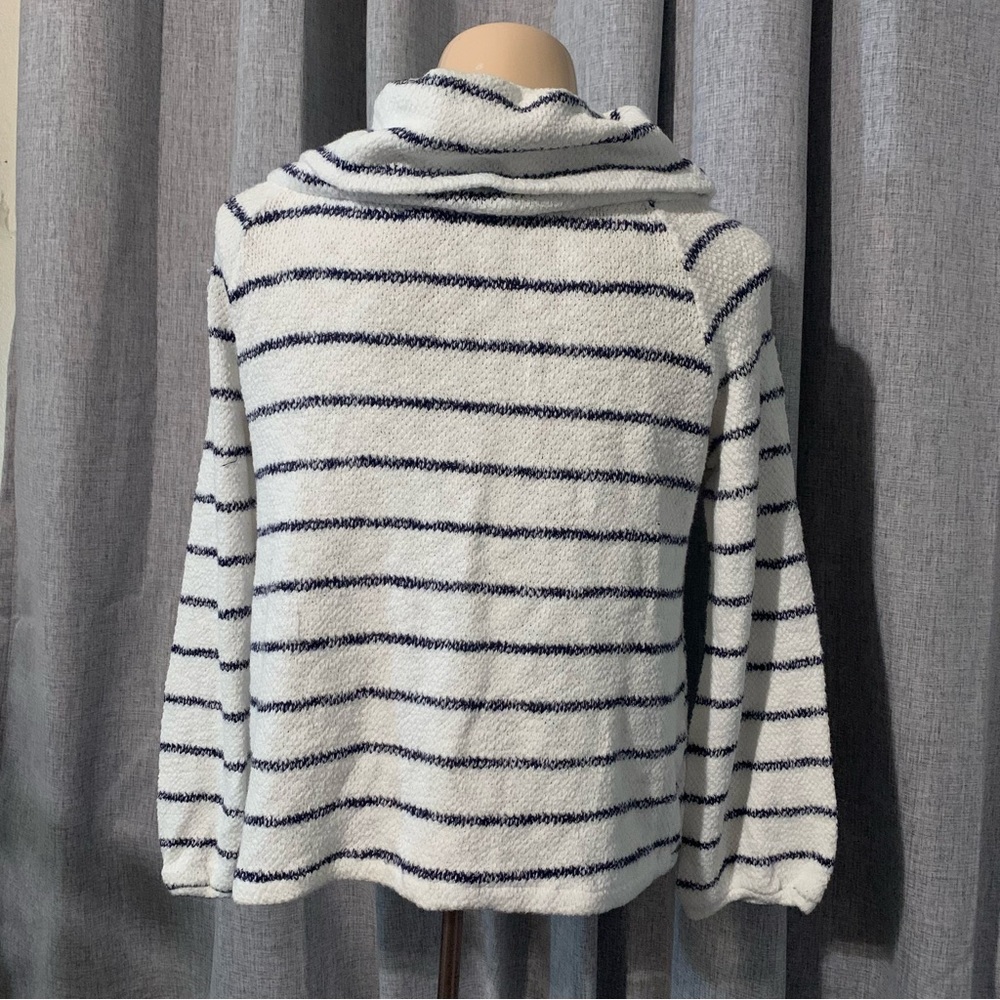 Caslon Womens M  Black White Striped long, ￼Sleeve Pullover Cowl Neck Sweater - Picture 3 of 9